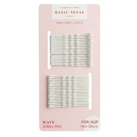 Basic Sense 40 Platinum White Bobby Pins for Women, Strong Non Slip Wavy Hair Grips, 48mm Metal Kirby Grips Hair Pins for Buns Braids and Wedding Updos