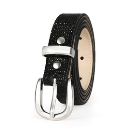 RISANTRY Rhinestone Belt for Women, Black Sparkly Diamond Belts for Womens Dresses, Ladies Glitter Belts for Jeans