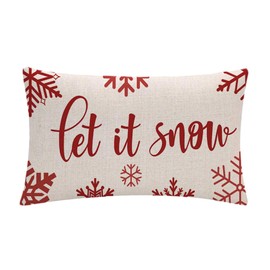 Christmas Decorations Pillow Covers Red Snowflake Let It Snow Rectangular/Waist Cushion Cover Winter Holiday Farmhouse Merry Christmas Decor Xmas Pillowcases 12’’×20’’ for Home Couch Patio