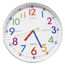 GBKDQQ Children's Wall Clock Without Ticking Noises, 30 cm Learning Clock, Children's Wall Clock, Silent, Colourful Numbers, Children's Wall Clock for Girls and Boys