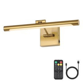 Joosenhouse Battery Operated Picture Lights for Wall Rechargeable Art Lighting for Paintings Wireless Gallery Light with Remote Control 16.54” Dimmable and Timed Off Wall Sconce Brass Color