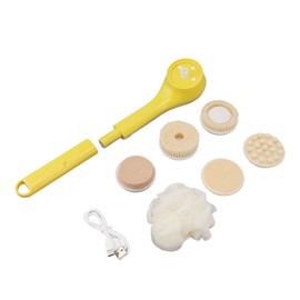 Electric Bath Brush Exfoliating Multifunctional with 6 Attachments Auto Rotation for Shower Bathing Deep Cleaning Yellow