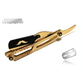 Professional Grade Barbershop Straight Edge Razor in Gold Dipped Finish – Classic Style Barber Hair Shaving Razor in Stainless Steel – Compatible with Double Edge Recycle Shaving Blade