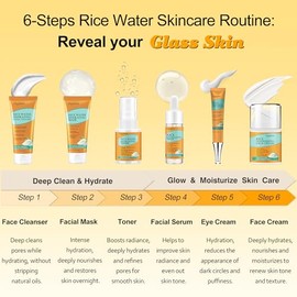DOYEEWO Juego de 6 piezas para el cuidado de la piel, para mujeres y adolescentes con extracto de arroz coreano, kit de rutina facial antienvejecimien