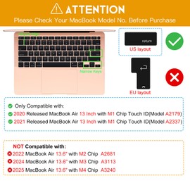 CaseBuy Premium Ultra Thin Keyboard Cover for MacBook Air 13.3 inch 2021 2020 Model A2179 A2337 M1 Chip, MacBook Air 13 inch M1 TPU Protective Skin(Not Fit 2022-2025 Air M2 M3 M4 A2681 A3113 A3240)