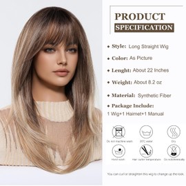 Esmee Long Straight Mixed Blonde Wigs for Women with Fringe Natural Synthetic Hair Ombre Wig for Daily & Party Use