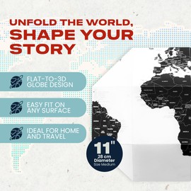 DearWorld, The Pinnable Globe with 50 Pins, 3d Map for Home, Business & Office Décor, Premium Quality Thick Paper, Assembles in Seconds, Perfect Gift for Travelers (World with Country Names Medium)