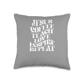 Retro Groovy Faith Christian Teacher Jesus Coffee Teach Chri Throw Pillow