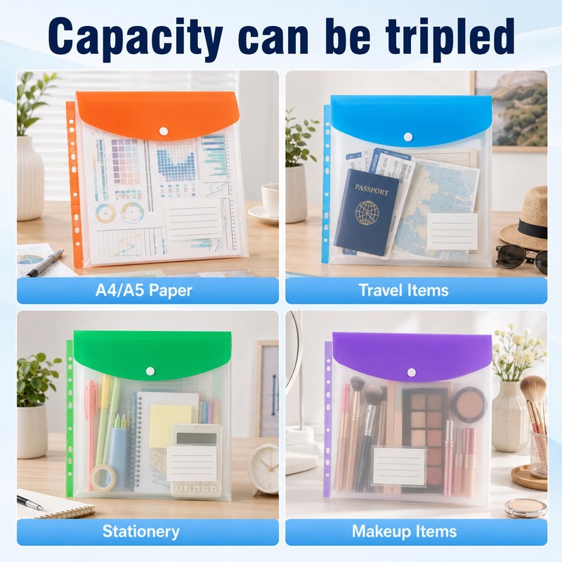 11 Hole Expanding File Pockets, Horizontal & Vertical Plastic Envelopes,