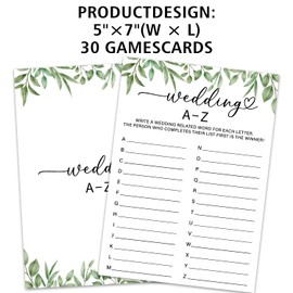 Wedding A-Z Game Cards, Greenery Wedding Shower Game, 30 Wedding Games Cards, Botanical Bridal Shower Games Engagement Party Favors Supplies - L07