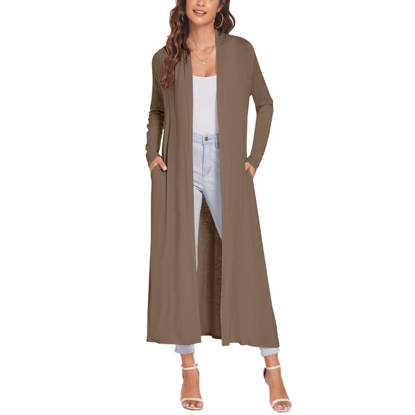 Bluetime Women Floor Length Open Front Cardigan Lightweight Long Sleeve