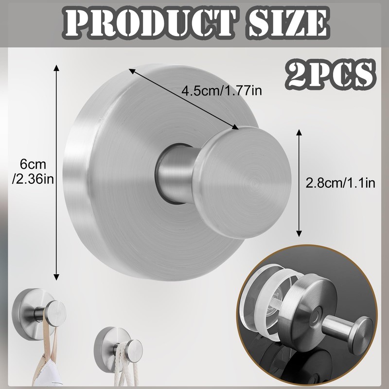 2 Pcs Metal Suction Cup Hooks, Bathroom Vacuum Suction Hooks