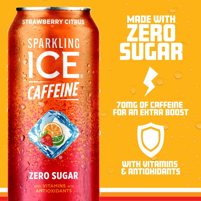 Sparkling Ice Caffeine Strawberry Citrus Sparkling Water with Caffeine, Zero