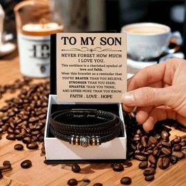 Jewelayer To My Son Braided Leather Bracelet From Mom And Dad, Meaningful Gift With Heartfelt Message, Love You Forever Wristband, Father's Day, Graduation And Birthday Gift For Son (Two Tone Box)
