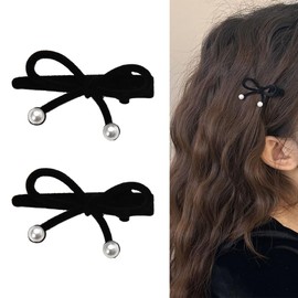 2Pcs Small Bow Hair Clips for Styling Clips for Women Girls Hair Bows for Girls Bowknot Pearl Hair Clip Black Bow Hair Accessories for Women Girls