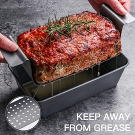 HONGBAKE 4 Pack Meatloaf Pan with Drain Tray, 9 x 5 Inches Loaf Pans with Insert, Nonstick Meat Loaf for Baking, Grey