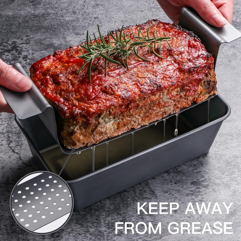 HONGBAKE 4 Pack Meatloaf Pan with Drain Tray, 9 x
