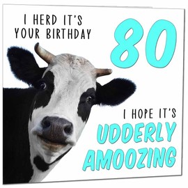 80th Birthday Card for Men Women Cow Pun Funny Birthday Card for 80 Year old Woman Ladies Grandma Nan Mum Aunt Friend Sister Eighty Eightieth Nanny