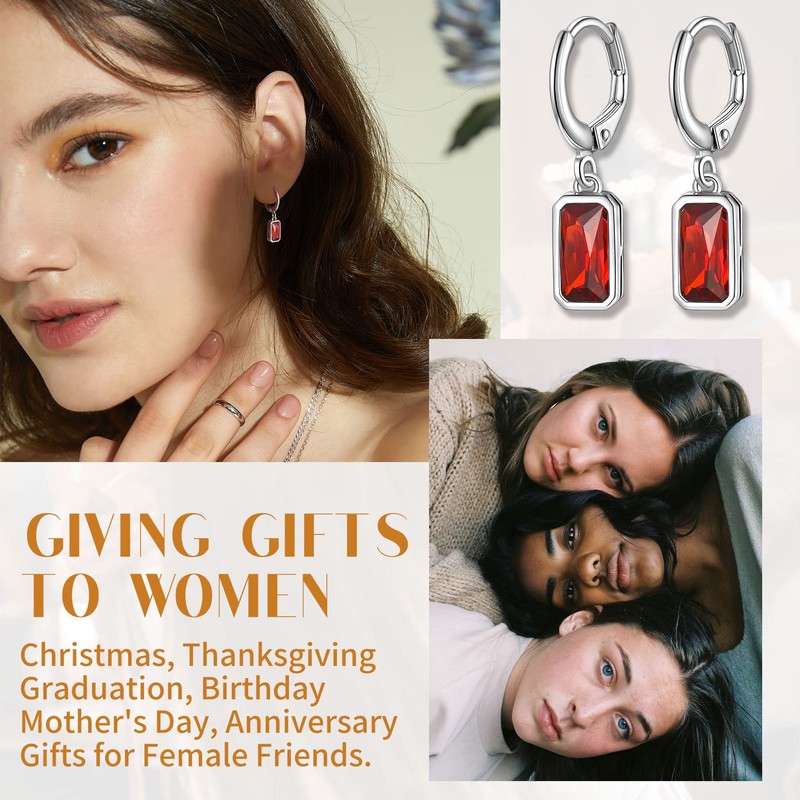 Suplight Tiny Cute 925 Sterling Silver Emerald Cut Birthstone Hoop