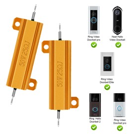TiToeKi Resistor 50W 25 Ohm Aluminum Case Wirewound Screw Tap Chassis Mounted Load Resistors Adapters Compatible with Nest Hello Doorbell, Ring Doorbell (2 Pack)