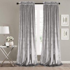 Roslynwood Silver Luxury Velvet Curtains 90 inches Room Darkening Privacy Protect Window Treatment Drapes for Living Room/Bedroom, W52 x L90, 2 Panels
