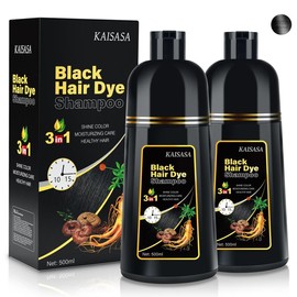 KAISASA Black Hair Dye Shampoo 3 in 1 - Can cover gray hairs,Herbal Ingredients,Contains Ginseng Extract,Natural Haircoloring, Easter's Gift - Color: Black