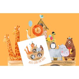 Friendly Fox Christening Card "Noah's Ark", 1 x Square Christening Card with Envelope, for Christening Noah's Ark, Folding Card