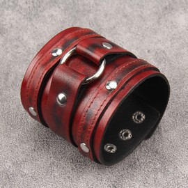 GelConnie Leather Cuffs Red Men's Cuff Bracelet Punk Wide Wristband Bangle Punk Style Men's Wide Leather Bracelet Handmade