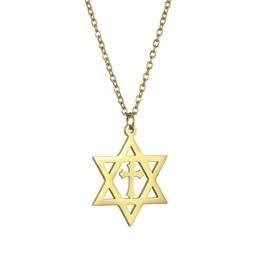 VASSAGO Star of David Pendant Necklace Solomon Six-pointed Star Talisman Stainless Steel Hexagram Jewish Israel Jewellery for Men, Stainless Steel