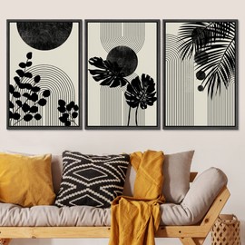 SIGNLEADER Framed Canvas Print Wall Art Set Geometrid Mid-Century Forest Plant Collage Abstract Shapes Illustrations Modern Art Boho Decorative for Living Room, Bedroom, Office - 24"x36"x3 BLACK