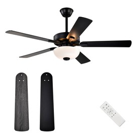 Edvivi 52 in. LED Ceiling Fan with Lights and Remote Control, Low Profile Ceiling Fan with 5 Dual Finish Blades, 6-Speed Noiseless Reversible Motor, Matte Black for Bedroom Living Room Indoor Use