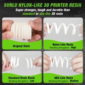 SUNLU 3D Printer Resin, Strong Durable Nylon Like 3D Resin for LCD DLP SLA Resin 3D Printers, 395-405nm UV Light Curing 3D Printing Liquid Photopolymer Resin, Good for Functional Parts, 1000g, White