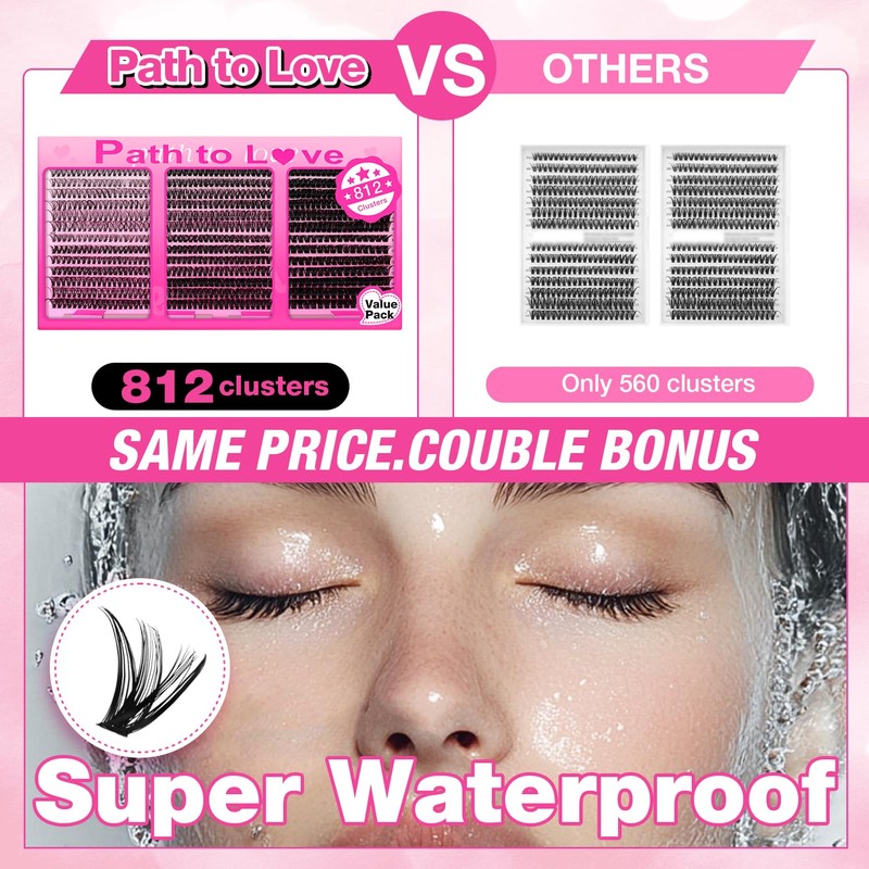 Individual Eyelashes 812pcs Cluster Lashes Kit with 2 Set of
