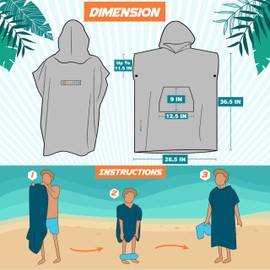 SUN CUBE Kids Bath Towel Robe, Surf Poncho for Teens with Hoodie, Microfiber Quick Dry Changing Wearable for Beach Bath Pool Swimming, Boys Girls Teenagers 8-12, Orange Stripe