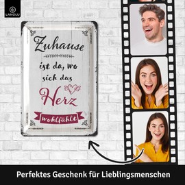 Zuhause Sign "Zuhause ist wo dein Herz schlägt - Gift House, Gift Topping Festival House, in your heart lives the happiness, Housewarming Gifts House as a Tin Sign with Curved 20 x 30 cm