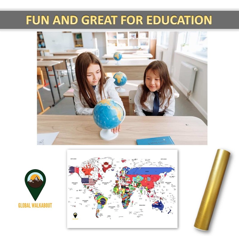 Global Walkabout Map with Flags background – Deluxe Travel Size