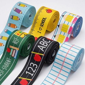 6 Rolls Back to School Wired Edge Ribbons, 24Yards x 2.5in Pencil Apple ABC Patterns GiftWrapping Ribbon for School Opening DIY Crafts Bow Wreath Classroom Party Decorations