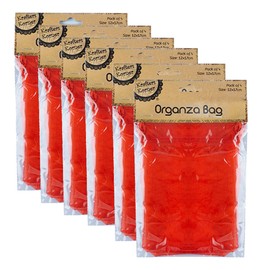 [6PK] Krafters Korner Red Organza Bag with Ribbon Drawstring Ties - Lightweight and Simple, 12 x 17cm