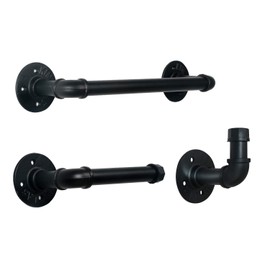 HouseAid 3-Pieces Industrial Pipe Towel Holder Set, Rustic Steel Towel Rack Kit, Farmhouse Vintage Style Towel Bar Accessories for Bathroom, Wall Mounted, Matte Black