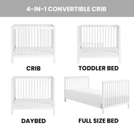 Oxford Baby Essentials Island Mini 4-in-1 Convertible Baby Crib with Round Spindles, White