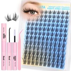 PHKERATA Natural Lash Clusters Kit Manga Lash Extension Kit Wispy Fairy Eyelash Clusters Extensions Anime Individual Lashes Clusters DIY Eyelash Extension Kit with Lash Glue Bond and Seal, 10-18mm