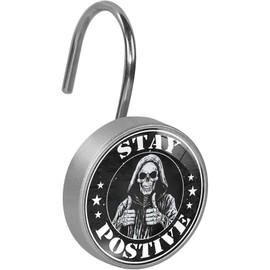 Funny Skull Stay Postive Shower Curtain Hooks Set of 12 Rustproof Metal Decorative Shower Hooks for Curtains Rods Shower Curtain Rings for Bathroom Living Room Bedroom