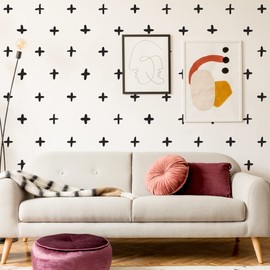 Black Vinyl Plus Sign Wall Decals, Peel and Stick Modern Boho Minimalist Geometric Wall Stickers for Nursery Bedroom Bathroom Living Room Home Wall Decor