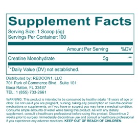 REDCON1 Creatine Monohydrate - Keto Friendly + Vegan Pre & Post Workout Supplement - Creatine Powder to Support Recovery & Athletic Performance (100 Servings)