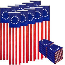 G128-5 Pack: USA Tea Stained Pleated Fan Flag 3x6FT Burlap Embroidered Polyester Stars and Stripes