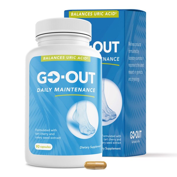Go Out Daily Maintenance - Natural Uric Acid Support with Tart Cherry, Celery Seed, and Turmeric - Vegan, Non-GMO, Gluten-Free Supplement for Joint Comfort and Healthy Kidney Function 90 Capsules