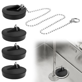 4 Stück Abflussstopfen Schwarz Stöpsel für Spülbecken Stöpsel Waschbecken Waschbeckenstöpsel mit 20cm Kette für Badewanne,Küche,Waschbecken,Abfluss