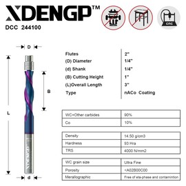 XDENGP Down Cut Spiral Flush Trim Router Bit, 1/4" Shank 1/4" Cutting Diameter 1" Cutting Length, CNC Router Bits with NACO Coated Carbide End Mill for Wood Triming …