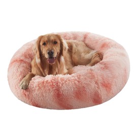 BedStill 36 inches Donut Dog Bed for Large Dogs - Calming Fluffy Round Pet Bed with Removable & Washable Cover,Fits up to 100 lbs Pets (Tie-dye Pink,Large)