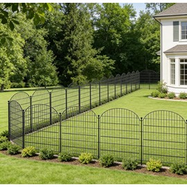 Haploon 5 Pcs No Dig Decorative Garden Fence, 32 in (H) x 12 ft (L) Garden Fencing Animal Barrier, Rustproof Metal Wire Fencing Border, Black Rabbit Dog Fences Outdoor for Yard Patio Lawn Pets